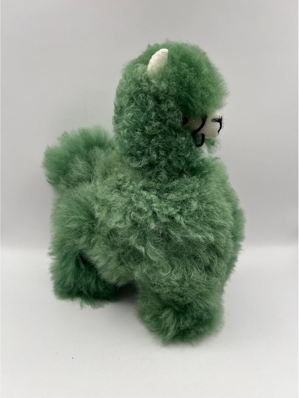 Green Llama Plush Figure Embroidered Face Handcrafted